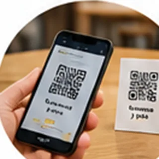 Un cliente escanea con el móvil el código QR que hay sobre la mesa